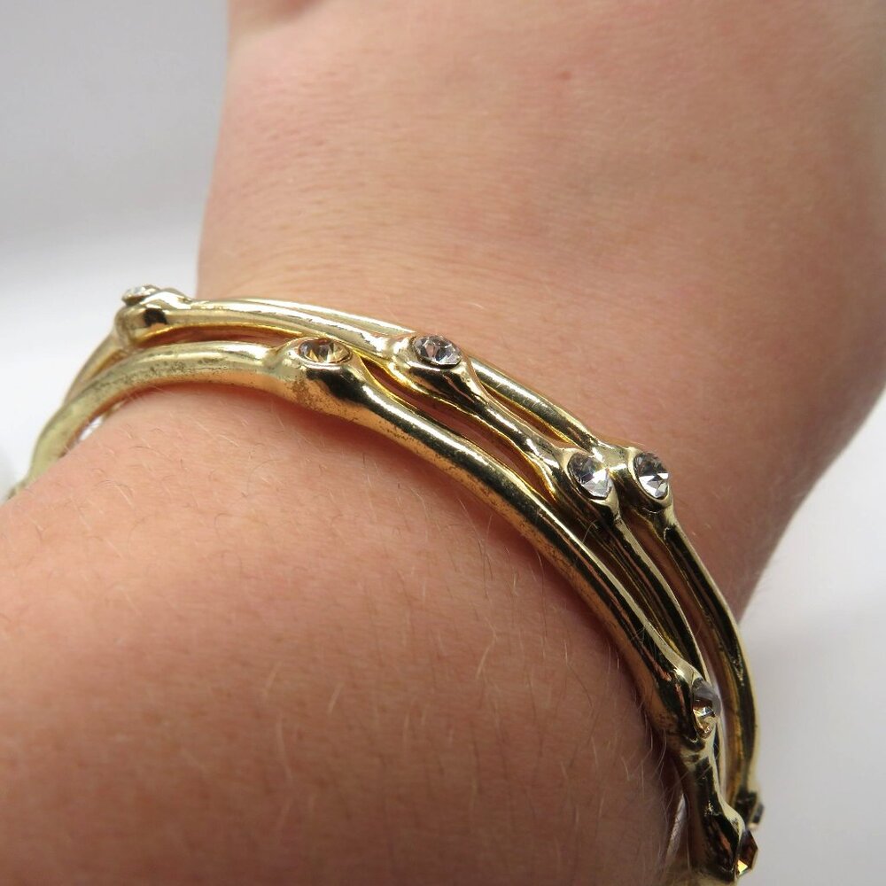 Set 3 Bracelets Bangle Stack Gold Tone Clear Yell… - image 3